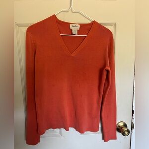 Neiman Marcus Orange V-Neck Sweater Soft Knit